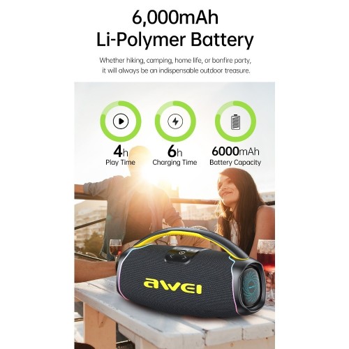 BLUETOOTH NEŠIOJAMAS GARSIAKALBIS AWEI KA16 60W JUODAS