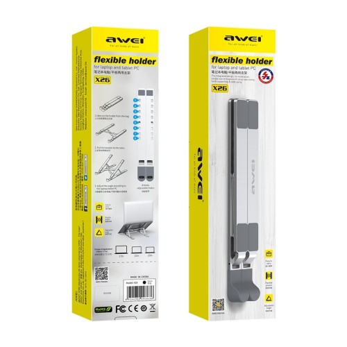 SULANKSTOMAS NEŠIOJAMO KOMPIUTERIO STOVAS AWEI X26 SIDABRINIS