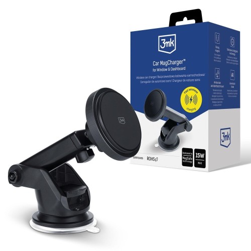 AUTOMOBILINIS LAIKIKLIS-ĮKROVIKLIS 3MK CAR MAGCHARGER 15W (WINDSHIELD / DASHBOARD) JUODAS