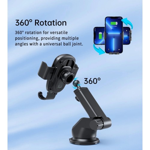 AUTOMOBILINIS LAIKIKLIS-ĮKROVIKLIS CHOETECH T203-F 15W GRAVITY CAR CHARGER HOLDER JUODAS