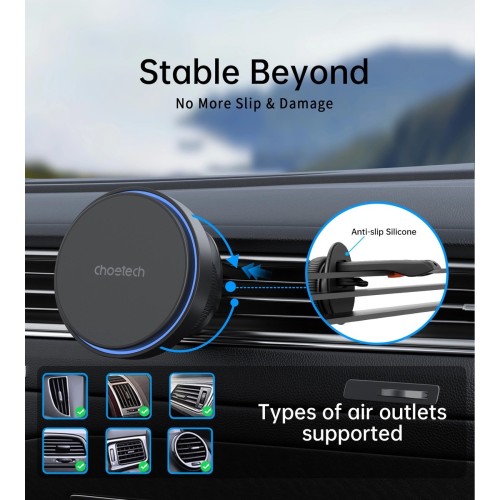 AUTOMOBILINIS LAIKIKLIS-ĮKROVIKLIS CHOETECH T205-F MAGSAFE 15W JUODAS