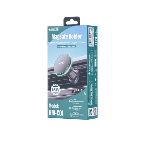 AUTOMOBILINIS LAIKIKLIS-ĮKROVIKLIS REMAX RM-C01 MAGSAFE 15W JUODAS
