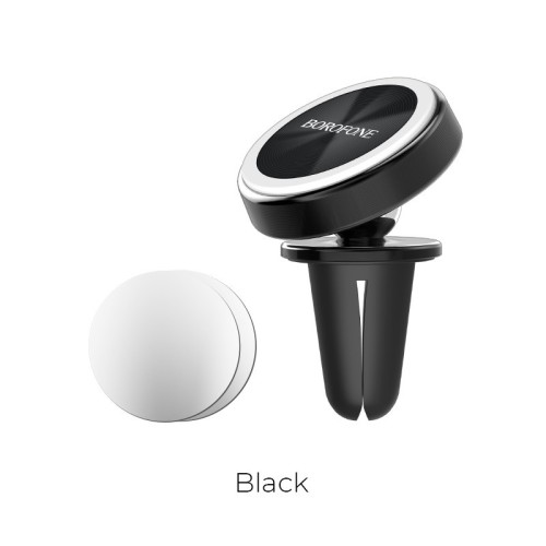 AUTOMOBILINIS TELEFONO LAIKIKLIS BOROFONE BH6, TVIRTINAMAS ANT VENTILIACIJOS GROTELIŲ, MAGNETINIS, JUODAS