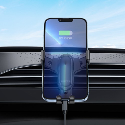 AUTOMOBILINIS TELEFONO LAIKIKLIS BOROFONE BH74 TVIRTINAMAS ANT VENTILIACIJOS GROTELIŲ, JUODAS