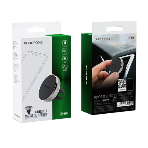 AUTOMOBILINIS TELEFONO LAIKIKLIS BOROFONE BH8, TVIRTINAMAS ANT VENTILIACIJOS GROTELIŲ, MAGNETINIS, JUODAS