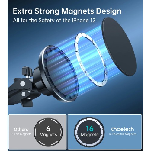 AUTOMOBILINIS TELEFONO LAIKIKLIS CHOETECH AT0004 MAGSAFE JUODAS