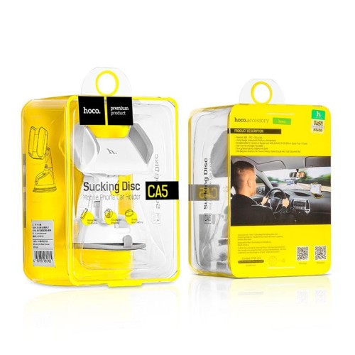 AUTOMOBILINIS TELEFONO LAIKIKLIS HOCO CA5, TVIRTINAMAS PRIE LANGO, TRUMPA-STANDI KOJELĖ JUODAS