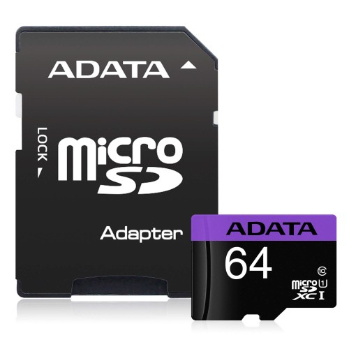 ATMINTIES KORTA ADATA MICROSD 64GB (UHS-I CLASS 10) + SD ADAPTER
