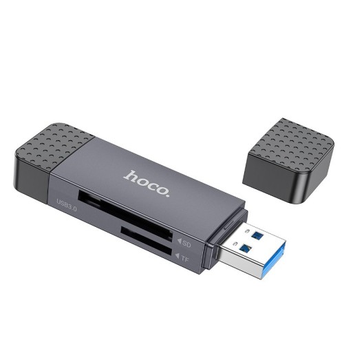 ATMINTIES KORTELIŲ SKAITYTUVAS HOCO HB45 USB-C / USB-A 2-IN-1 USB2.0 PILKAS