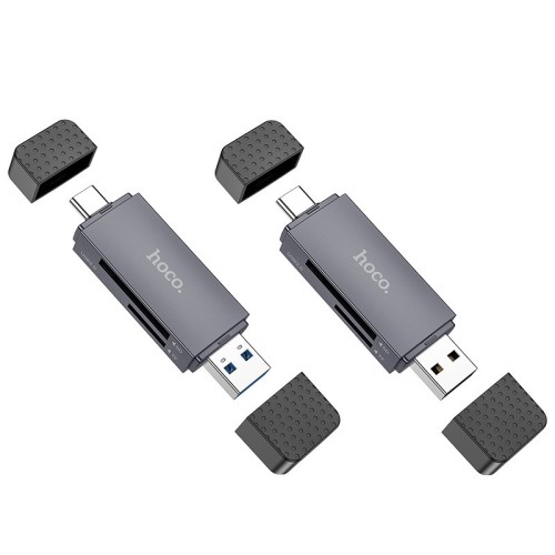ATMINTIES KORTELIŲ SKAITYTUVAS HOCO HB45 USB-C / USB-A 2-IN-1 USB2.0 PILKAS