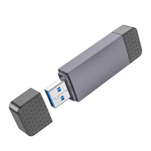 ATMINTIES KORTELIŲ SKAITYTUVAS HOCO HB45 USB-C / USB-A 2-IN-1 USB3.0 PILKAS