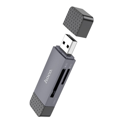 ATMINTIES KORTELIŲ SKAITYTUVAS HOCO HB45 USB-C / USB-A 2-IN-1 USB3.0 PILKAS
