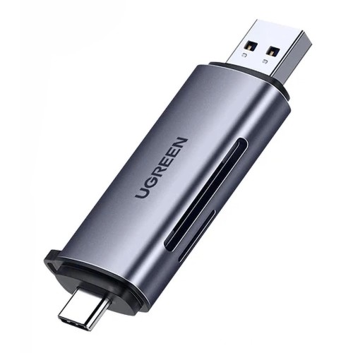 ATMINTIES KORTELIŲ SKAITYTUVAS UGREEN CM185 USB-A 3.0 / USB-C 3.1 TO TF / SD (50706) PILKAS