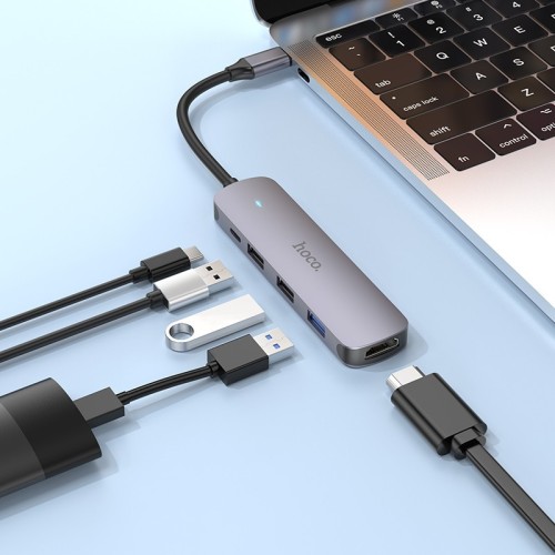 ADAPTERIS HOCO HB27 TYPE-C MULTI-FUNCTION CONVERTER HDMI+USB3.0+USB2.0*2+PD PILKAS ADAPTERIS HOCO HB27 TYPE-C MULTI-FUNCTION CONVERTER HDMI+USB3.0+USB2.0*2+PD PILKAS