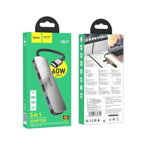 ADAPTERIS HOCO HB27 TYPE-C MULTI-FUNCTION CONVERTER HDMI+USB3.0+USB2.0*2+PD PILKAS ADAPTERIS HOCO HB27 TYPE-C MULTI-FUNCTION CONVERTER HDMI+USB3.0+USB2.0*2+PD PILKAS