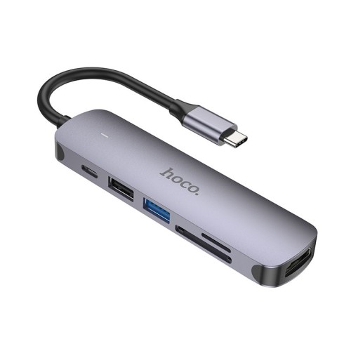 ADAPTERIS HOCO HB28 TYPE-C MULTI-FUNCTION CONVERTER HDMI+USB3.0+USB2.0+SD+TF+PD PILKAS