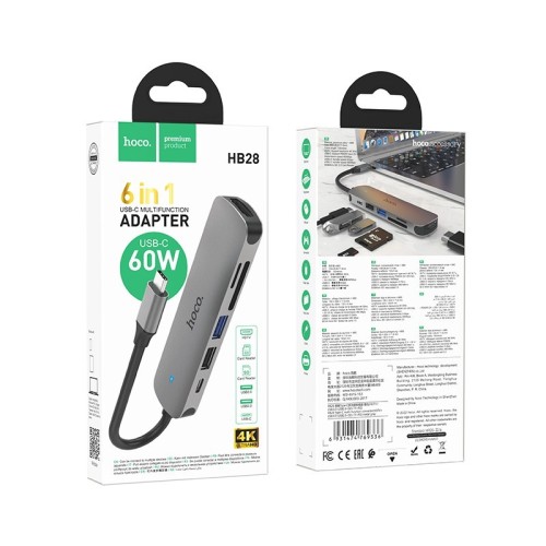 ADAPTERIS HOCO HB28 TYPE-C MULTI-FUNCTION CONVERTER HDMI+USB3.0+USB2.0+SD+TF+PD PILKAS