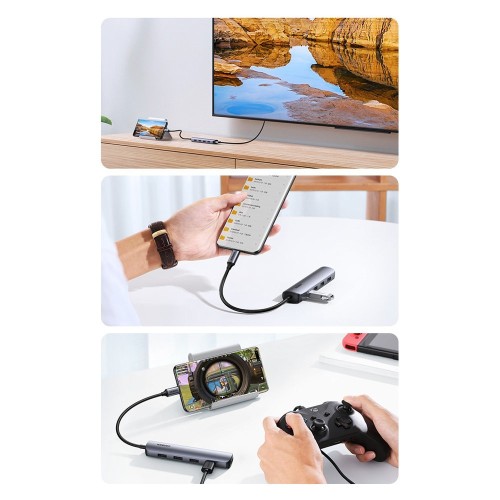 ADAPTERIS UGREEN CM417 USB-C TO 4XUSB-A + HDMI PILKAS ADAPTERIS UGREEN CM417 USB-C TO 4XUSB-A + HDMI PILKAS