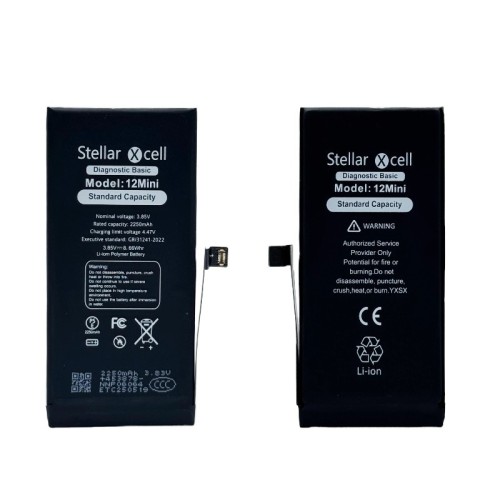 AKUMULIATORIUS STELLARXCELL DIAGNOSTIC APPLE IPHONE 12 MINI 2227MAH (STANDART CAPACITY + HQ COPY BMS)