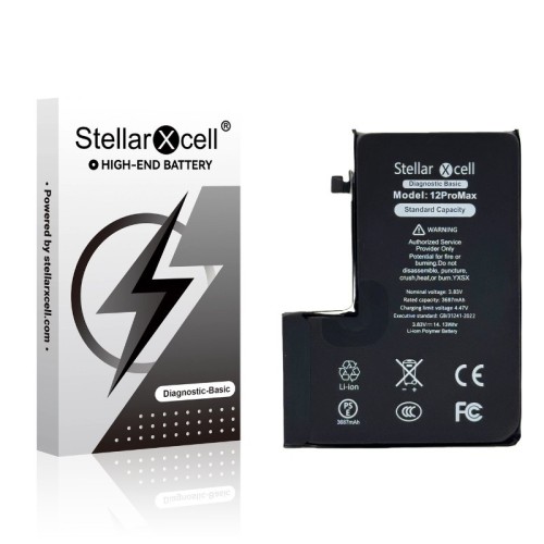AKUMULIATORIUS STELLARXCELL DIAGNOSTIC APPLE IPHONE 12 PRO MAX 3687MAH (STANDART CAPACITY + HQ COPY BMS) AKUMULIATORIUS STELLARXCELL DIAGNOSTIC APPLE IPHONE 12 PRO MAX 3687MAH (STANDART CAPACITY + HQ COPY BMS)