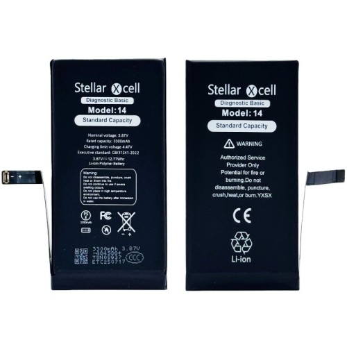 AKUMULIATORIUS STELLARXCELL DIAGNOSTIC APPLE IPHONE 14 3280MAH (STANDART CAPACITY + HQ COPY BMS) AKUMULIATORIUS STELLARXCELL DIAGNOSTIC APPLE IPHONE 14 3280MAH (STANDART CAPACITY + HQ COPY BMS)