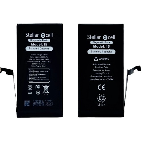 AKUMULIATORIUS STELLARXCELL DIAGNOSTIC APPLE IPHONE 15 3349MAH (STANDART CAPACITY + HQ COPY BMS) AKUMULIATORIUS STELLARXCELL DIAGNOSTIC APPLE IPHONE 15 3349MAH (STANDART CAPACITY + HQ COPY BMS)