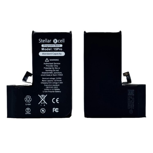 AKUMULIATORIUS STELLARXCELL DIAGNOSTIC APPLE IPHONE 15 PRO 3274MAH (STANDART CAPACITY + HQ COPY BMS)