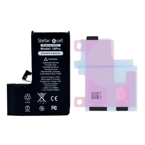 AKUMULIATORIUS STELLARXCELL DIAGNOSTIC APPLE IPHONE 15 PRO 3274MAH (STANDART CAPACITY + HQ COPY BMS)