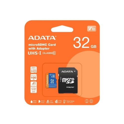 ATMINTIES KORTA ADATA MICROSD 32GB (MICROSDHC UHS-I CLASS 10 U1) + SD ADAPTER ATMINTIES KORTA ADATA MICROSD 32GB (MICROSDHC UHS-I CLASS 10 U1) + SD ADAPTER