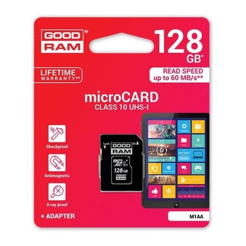 ATMINTIES KORTA GOODRAM MICROSD 128GB (CLASS 10) + SD ADAPTER ATMINTIES KORTA GOODRAM MICROSD 128GB (CLASS 10) + SD ADAPTER