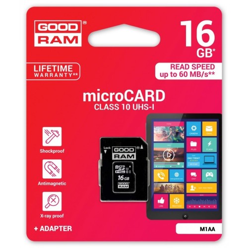 ATMINTIES KORTA GOODRAM MICROSD 16GB (CLASS 10) + SD ADAPTER ATMINTIES KORTA GOODRAM MICROSD 16GB (CLASS 10) + SD ADAPTER