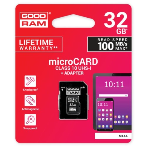 ATMINTIES KORTA GOODRAM MICROSD 32GB (CLASS 10) + SD ADAPTER ATMINTIES KORTA GOODRAM MICROSD 32GB (CLASS 10) + SD ADAPTER