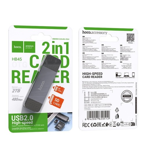 ATMINTIES KORTELIŲ SKAITYTUVAS HOCO HB45 USB-C/USB-A 2-IN-1 USB2.0 PILKAS ATMINTIES KORTELIŲ SKAITYTUVAS HOCO HB45 USB-C/USB-A 2-IN-1 USB2.0 PILKAS