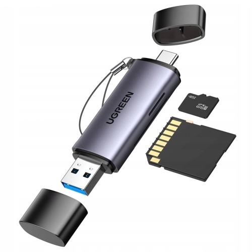 ATMINTIES KORTELIŲ SKAITYTUVAS UGREEN CM185 USB-A 3.0/USB-C 3.1 TO TF/SD (50706) PILKAS