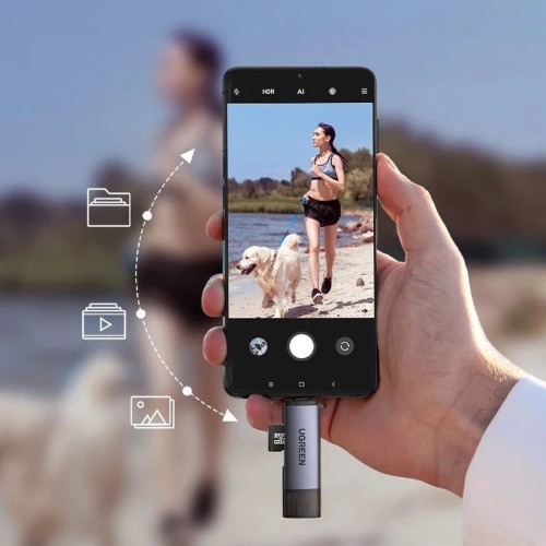 ATMINTIES KORTELIŲ SKAITYTUVAS UGREEN CM185 USB-A 3.0/USB-C 3.1 TO TF/SD (50706) PILKAS
