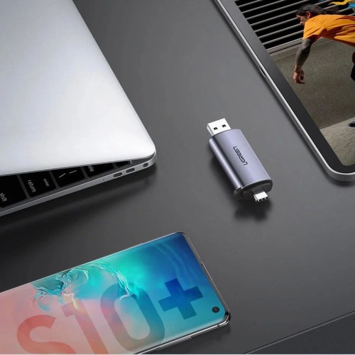 ATMINTIES KORTELIŲ SKAITYTUVAS UGREEN CM185 USB-A 3.0/USB-C 3.1 TO TF/SD (50706) PILKAS