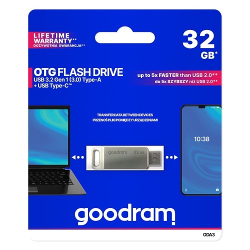 ATMINTINĖ GOODRAM ODA3 32GB OTG USB 3.0 + TYPE-C ATMINTINĖ GOODRAM ODA3 32GB OTG USB 3.0 + TYPE-C