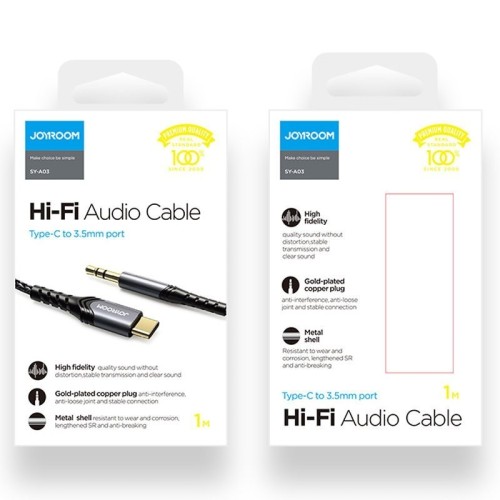 AUDIO ADAPTERIS JOYROOM SY-A03 TYPE-C TO 3.5MM 1.0M JUODAS AUDIO ADAPTERIS JOYROOM SY-A03 TYPE-C TO 3.5MM 1.0M JUODAS