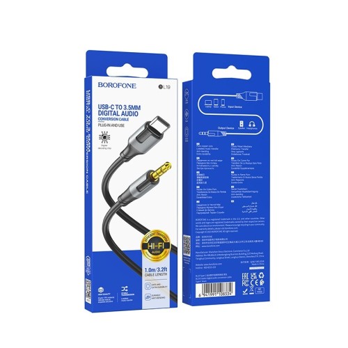 AUDIO KABELIS BOROFONE BL19 USB-C TO 3,5MM JUODAS AUDIO KABELIS BOROFONE BL19 USB-C TO 3,5MM JUODAS