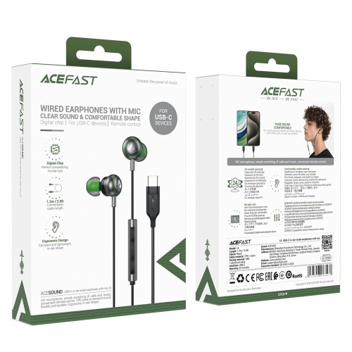 AUSINĖS ACEFAST L5 USB-C JUODOS