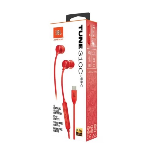 AUSINĖS JBL TUNE 310C USB-C RAUDONOS AUSINĖS JBL TUNE 310C USB-C RAUDONOS