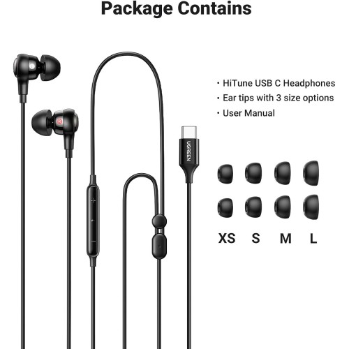 AUSINĖS UGREEN EP103 USB-C (30638) JUODOS AUSINĖS UGREEN EP103 USB-C (30638) JUODOS