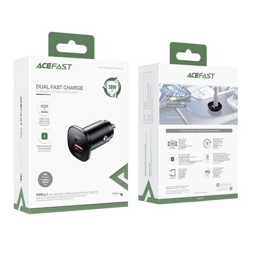 AUTOMOBILINIS ĮKROVIKLIS ACEFAST B1 MINI 38W USB-C+USB-A JUODAS AUTOMOBILINIS ĮKROVIKLIS ACEFAST B1 MINI 38W USB-C+USB-A JUODAS