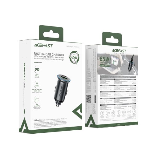 AUTOMOBILINIS ĮKROVIKLIS ACEFAST B15 65W USB-C/USB-A PILKAS AUTOMOBILINIS ĮKROVIKLIS ACEFAST B15 65W USB-C/USB-A PILKAS