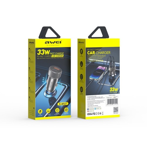 AUTOMOBILINIS ĮKROVIKLIS AWEI C-857 33W USB-C/USB-A JUODAS AUTOMOBILINIS ĮKROVIKLIS AWEI C-857 33W USB-C/USB-A JUODAS