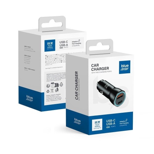 AUTOMOBILINIS ĮKROVIKLIS BLUE STAR 25W USB-C/USB-A JUODAS AUTOMOBILINIS ĮKROVIKLIS BLUE STAR 25W USB-C/USB-A JUODAS