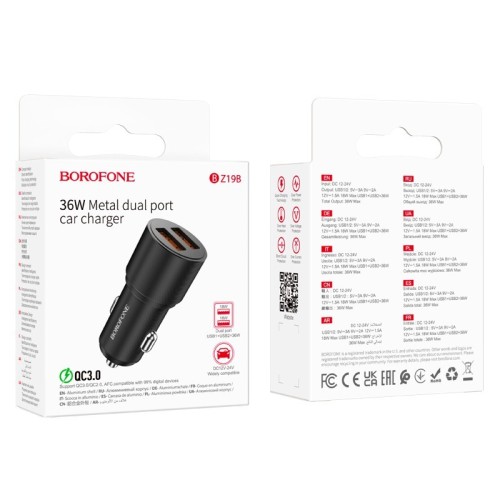 AUTOMOBILINIS ĮKROVIKLIS BOROFONE BZ19B 2XUSB-A QC3.0 36W JUODAS AUTOMOBILINIS ĮKROVIKLIS BOROFONE BZ19B 2XUSB-A QC3.0 36W JUODAS