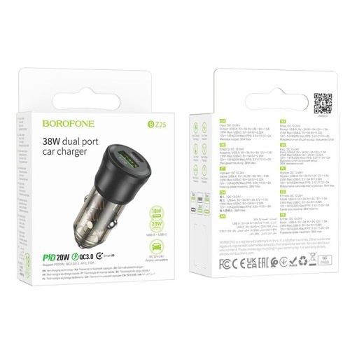 AUTOMOBILINIS ĮKROVIKLIS BOROFONE BZ25 38W USB-C/USB-A JUODAS AUTOMOBILINIS ĮKROVIKLIS BOROFONE BZ25 38W USB-C/USB-A JUODAS