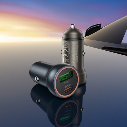 AUTOMOBILINIS ĮKROVIKLIS BOROFONE BZ32A USB-C/USB-A 30W PILKAS AUTOMOBILINIS ĮKROVIKLIS BOROFONE BZ32A USB-C/USB-A 30W PILKAS