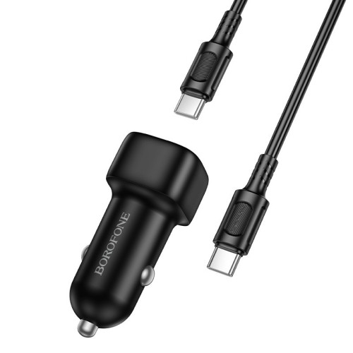 AUTOMOBILINIS ĮKROVIKLIS BOROFONE BZ34B 38W USB-C/USB-A + USB-C TO USB-C CABLE 1.0M JUODAS